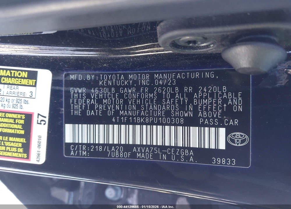 2023 TOYOTA CAMRY XLE AWD VIN: 4T1F11BK8PU100308