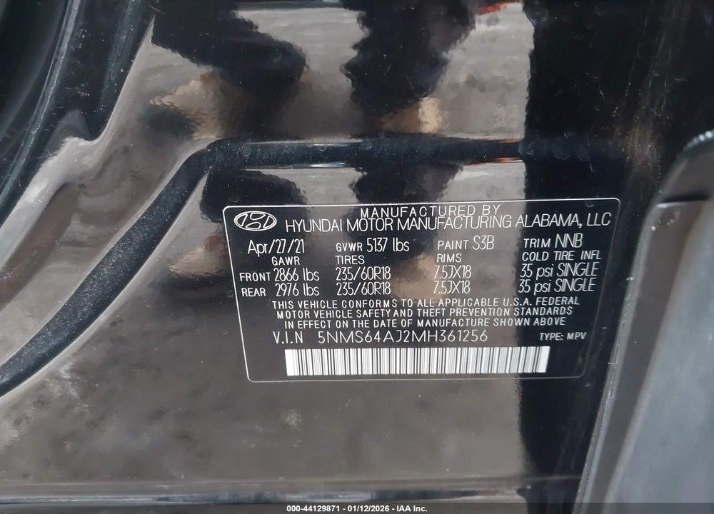 2021 HYUNDAI SANTA FE SEL VIN: 5NMS64AJ2MH361256