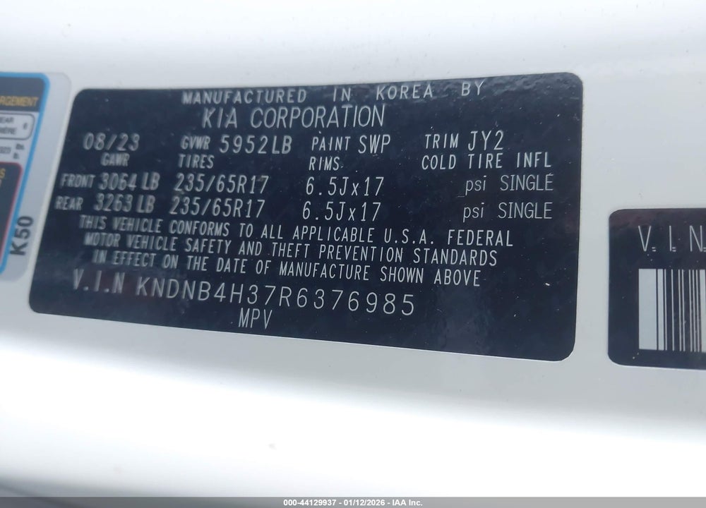 2024 KIA CARNIVAL MPV LX SEAT PACKAGE VIN: KNDNB4H37R6376985