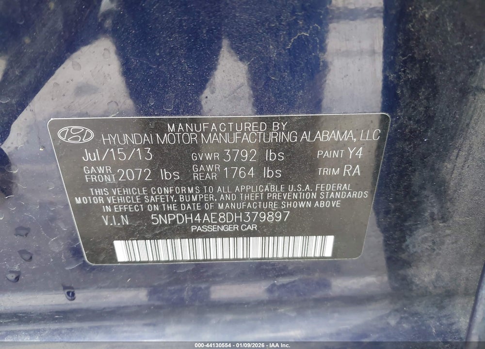 2013 HYUNDAI ELANTRA LIMITED VIN: 5NPDH4AE8DH379897