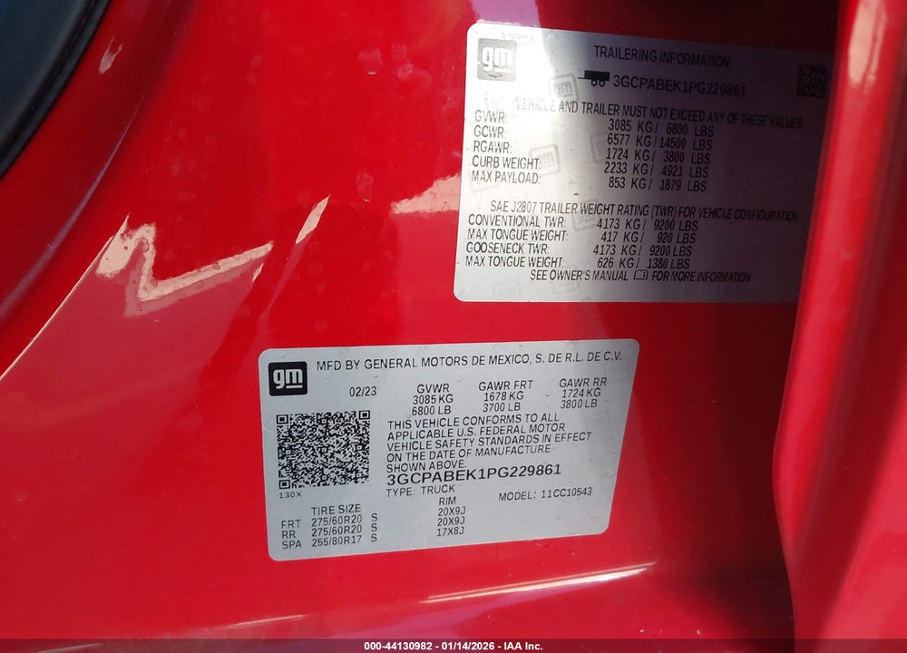 2023 CHEVROLET SILVERADO 1500 VIN: 3GCPABEK1PG229861