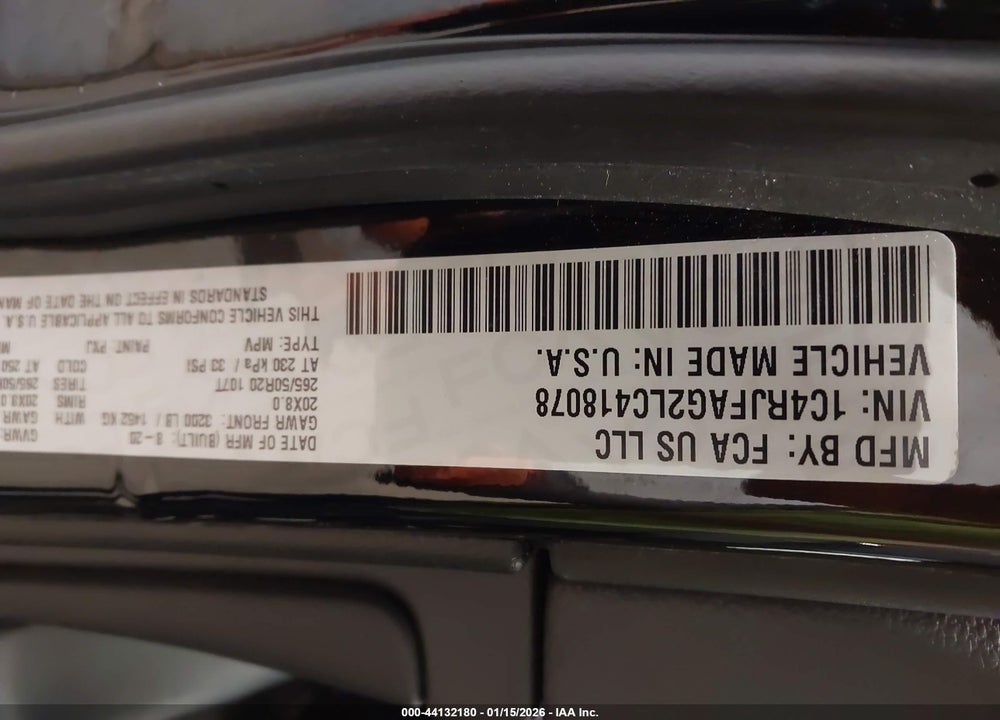 2020 JEEP GRAND CHEROKEE ALTITUDE 4X4 VIN: 1C4RJFAG2LC418078