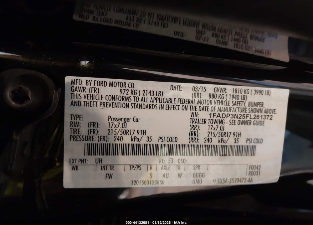 2015 FORD FOCUS TITANIUM VIN: 1FADP3N25FL261372