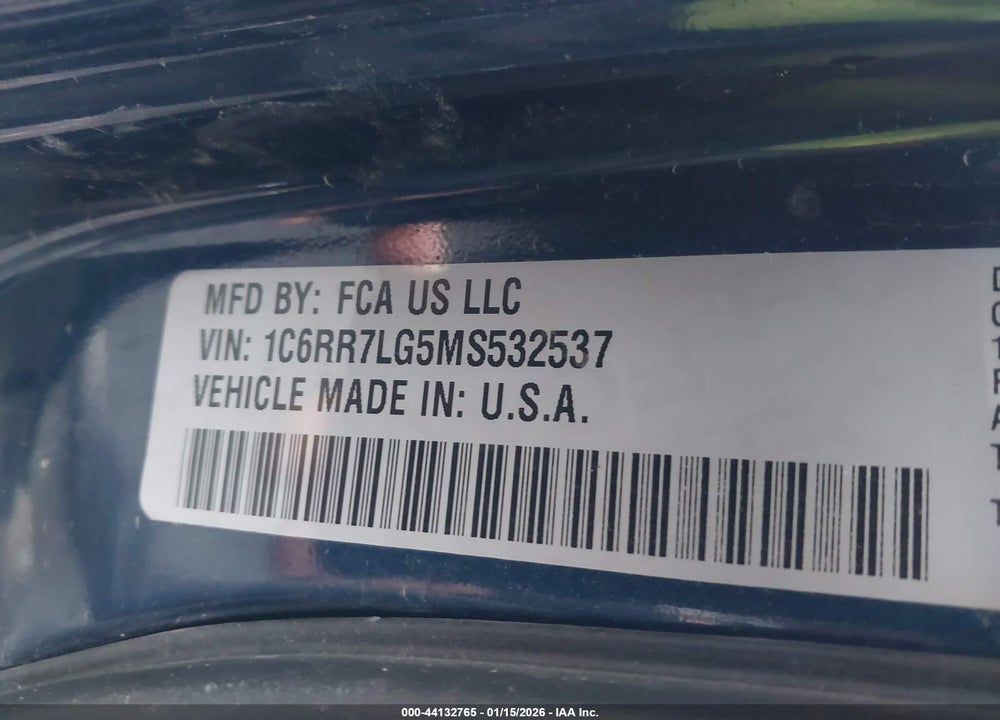 2021 RAM 1500 CLASSIC SLT  4X4 5'7 BOX VIN: 1C6RR7LG5MS532537