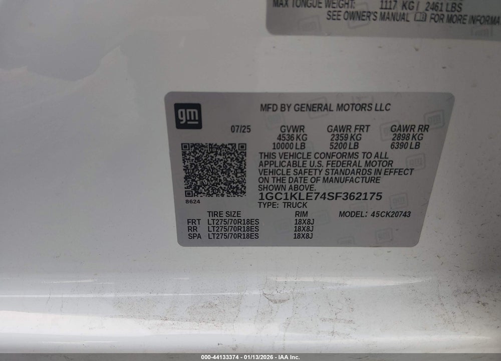 2025 CHEVROLET SILVERADO 2500HD 4WD  STANDARD BED WORK TRUCK VIN: 1GC1KLE74SF362175