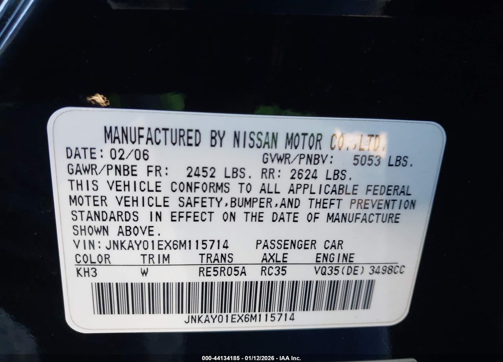 2006 INFINITI M35 SPORT VIN: JNKAY01EX6M115714