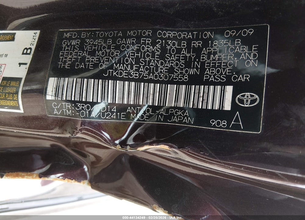 2010 SCION TC VIN: JTKDE3B75A0307558