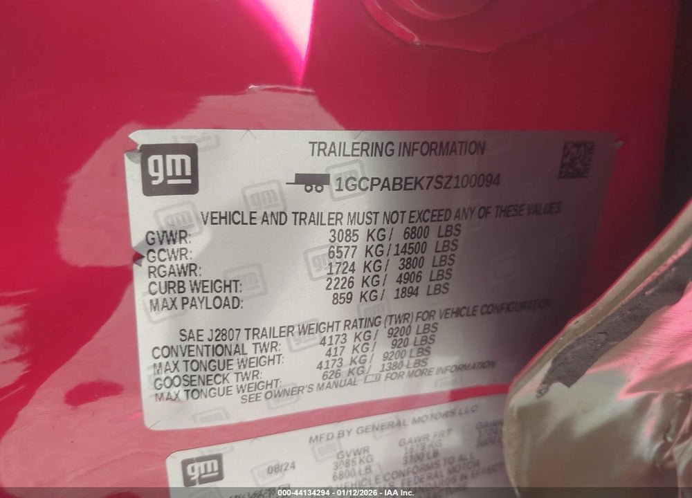 2025 CHEVROLET SILVERADO 1500 VIN: 1GCPABEK7SZ100094