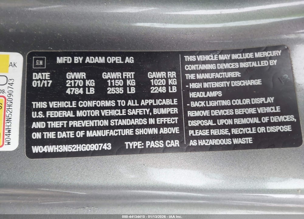 2017 BUICK CASCADA PREMIUM VIN: W04WH3N52HG090743