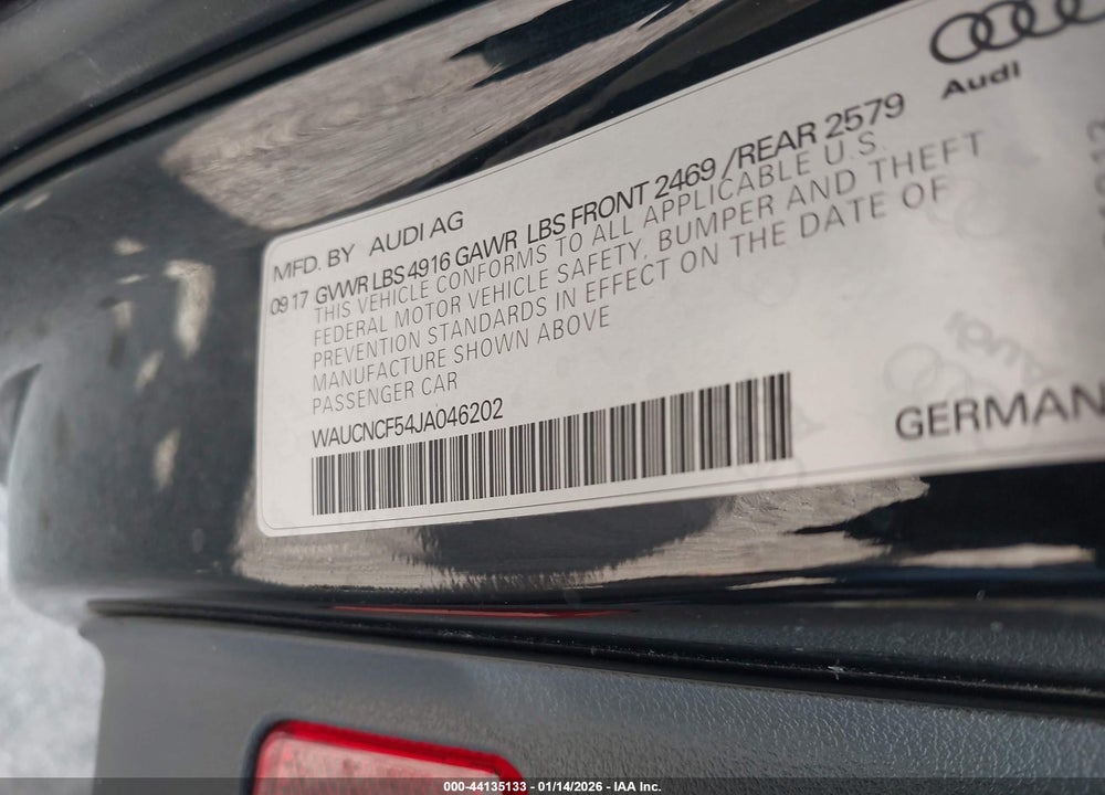 2018 AUDI A5 2.0T PREMIUM VIN: WAUCNCF54JA046202