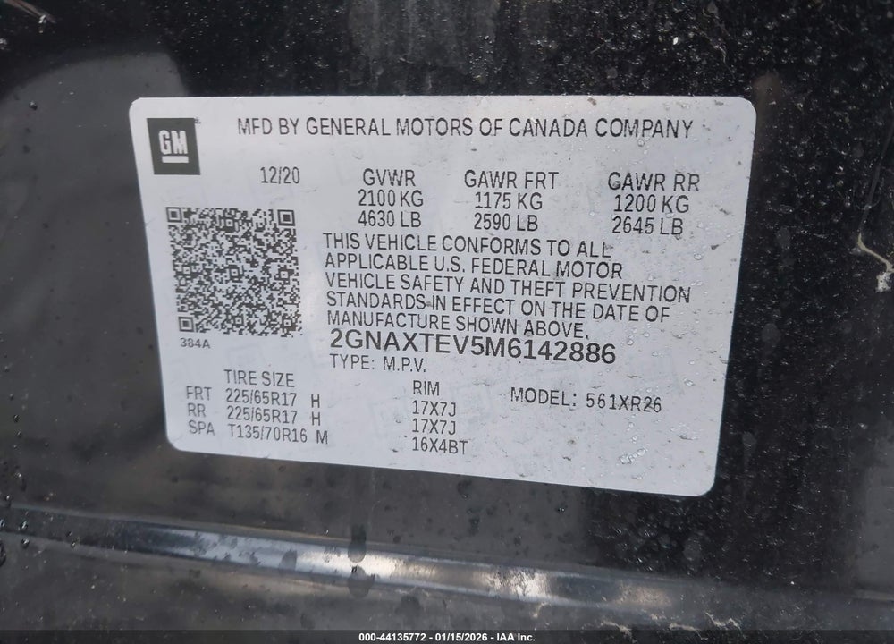 2021 CHEVROLET EQUINOX AWD 2FL VIN: 2GNAXTEV5M6142886