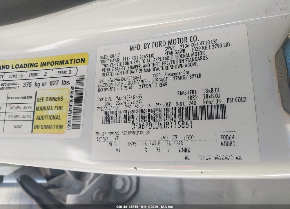 2018 FORD FUSION HYBRID SE VIN: 3FA6P0LU6JR115861
