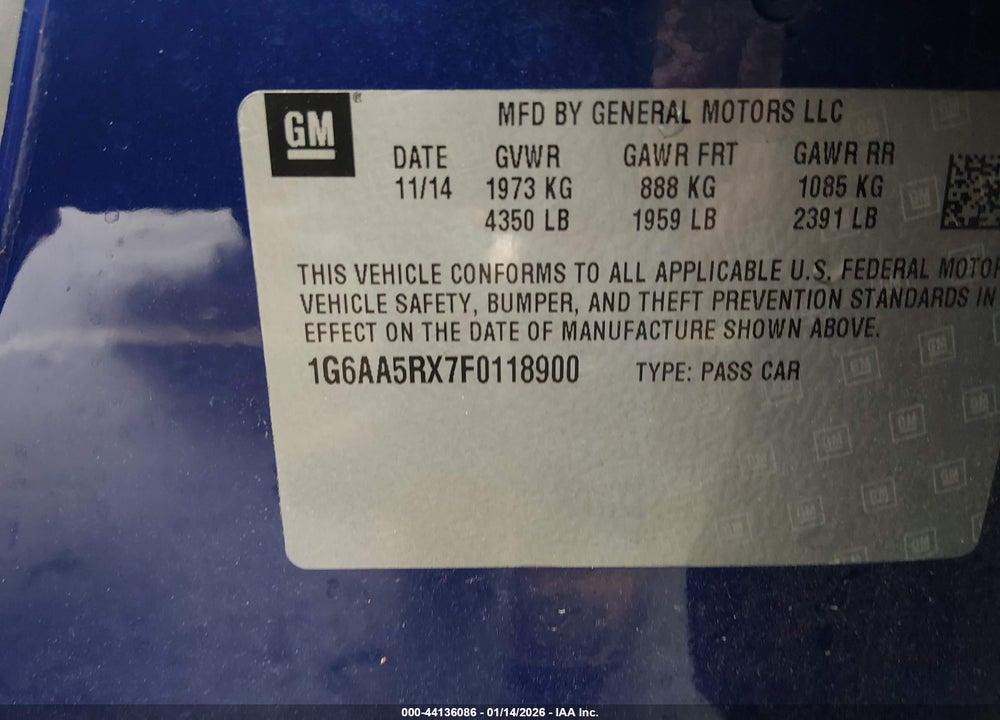 2015 CADILLAC ATS STANDARD VIN: 1G6AA5RX7F0118900