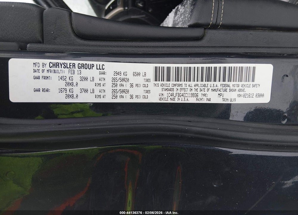 2014 JEEP GRAND CHEROKEE LIMITED VIN: 1C4RJFBG4EC119936