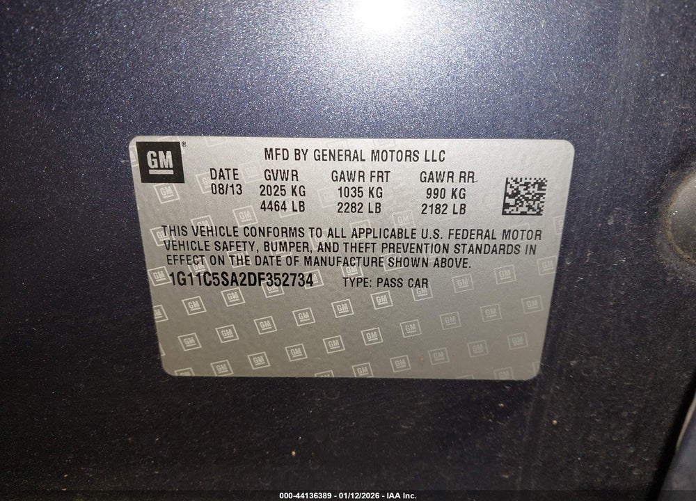 2013 CHEVROLET MALIBU 1LT VIN: 1G11C5SA2DF352734