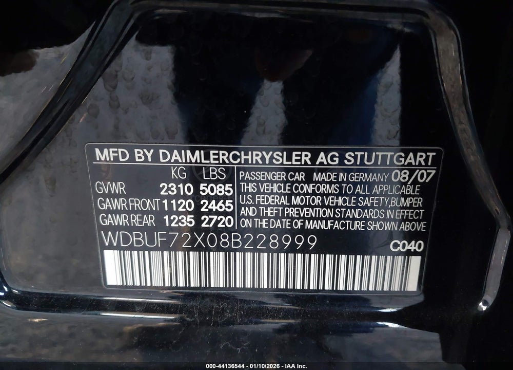2008 MERCEDES-BENZ E 550 VIN: WDBUF72X08B228999