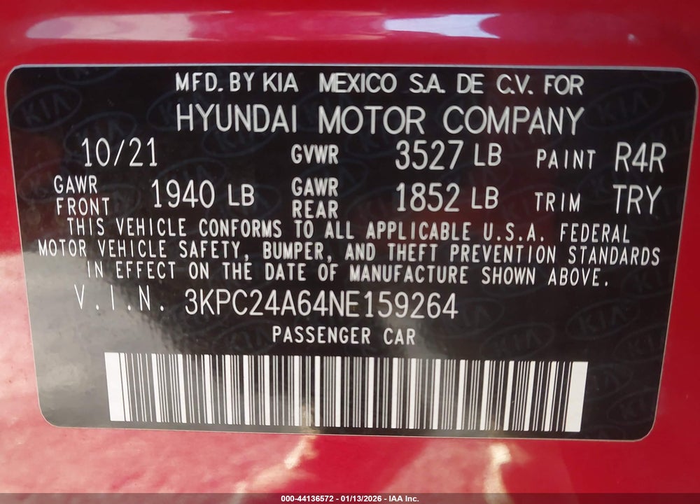 2022 HYUNDAI ACCENT SE VIN: 3KPC24A64NE159264