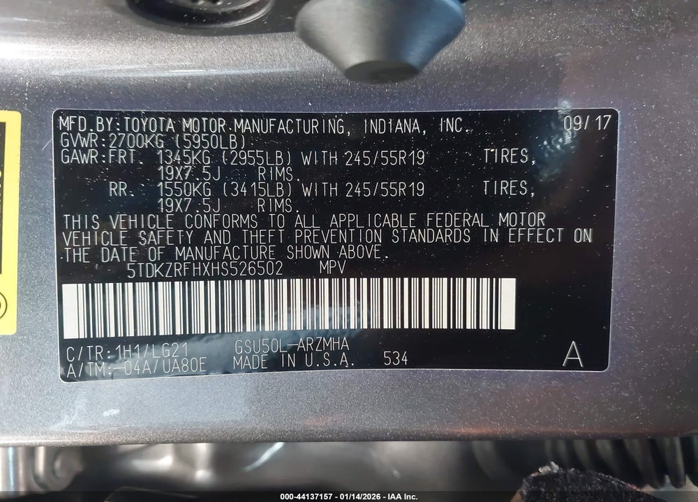 2017 TOYOTA HIGHLANDER SE VIN: 5TDKZRFHXHS526502