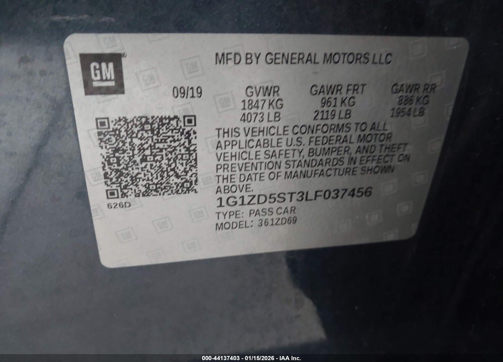 2020 CHEVROLET MALIBU FWD LT VIN: 1G1ZD5ST3LF037456