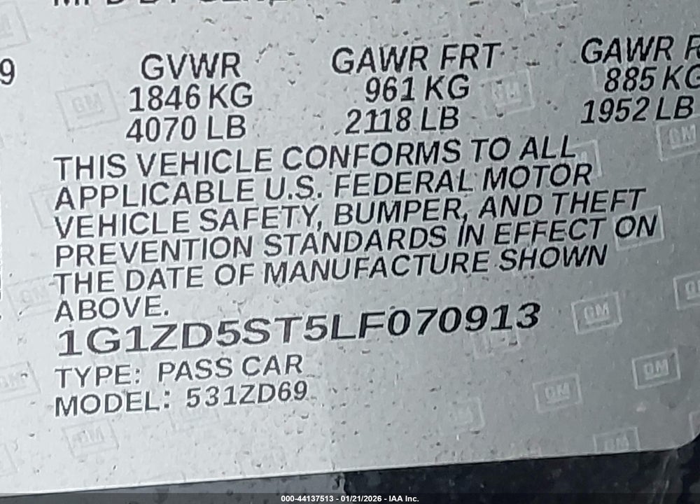 2020 CHEVROLET MALIBU FWD LT VIN: 1G1ZD5ST5LF070913