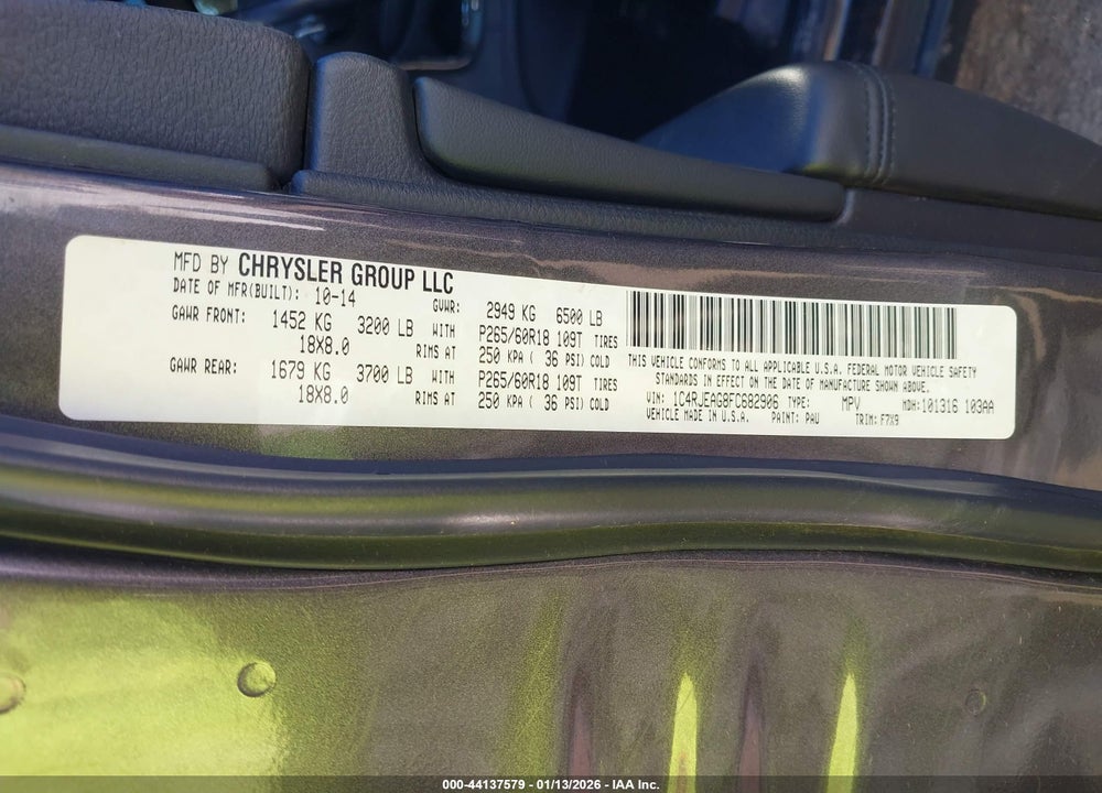 2015 JEEP GRAND CHEROKEE LAREDO VIN: 1C4RJEAG8FC682906