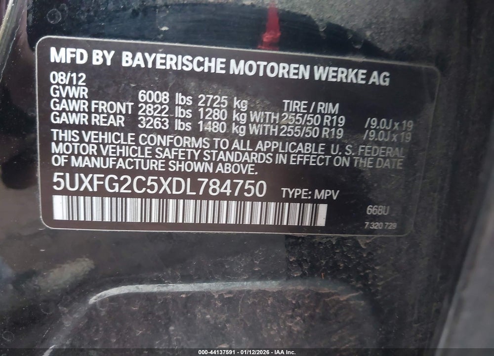 2013 BMW X6 XDRIVE35I VIN: 5UXFG2C5XDL784750