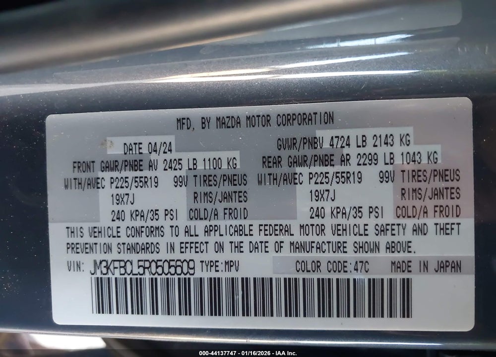 2024 MAZDA CX-5 2.5 S CARBON EDITION VIN: JM3KFBCL5R0505609