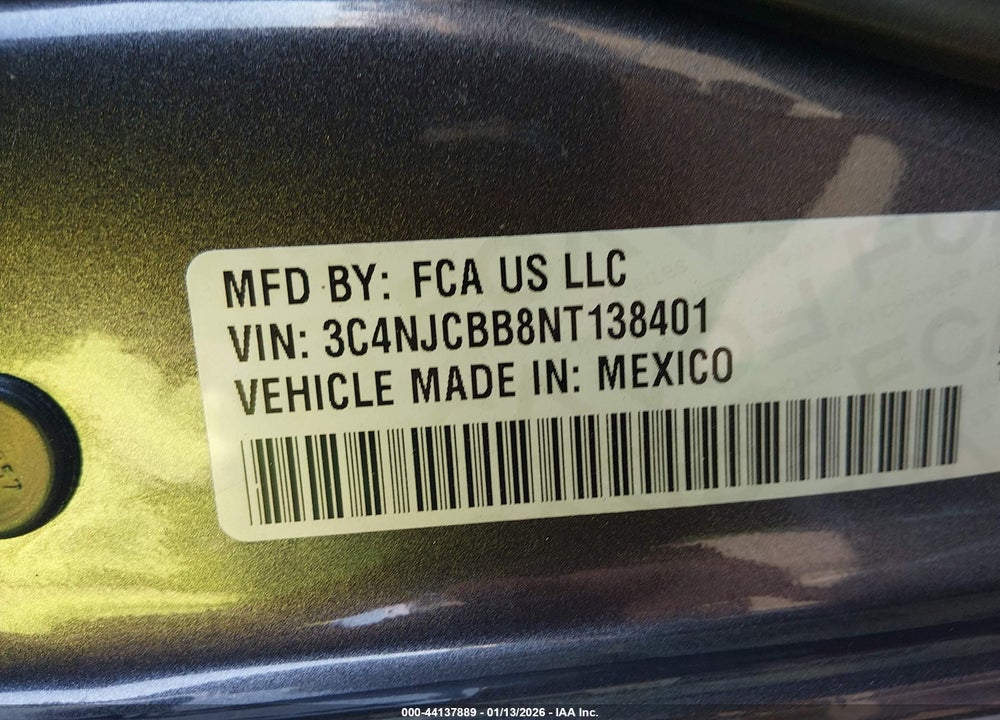 2022 JEEP COMPASS LATITUDE FWD VIN: 3C4NJCBB8NT138401