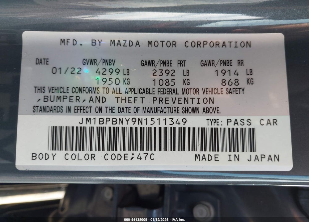 2022 MAZDA 3 2.5 TURBO PREMIUM PLUS VIN: JM1BPBNY9N1511349