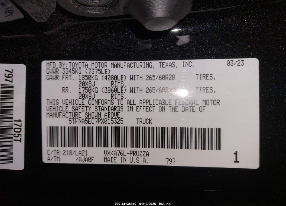 2023 TOYOTA TUNDRA PLATINUM VIN: 5TFNA5EC7PX015325