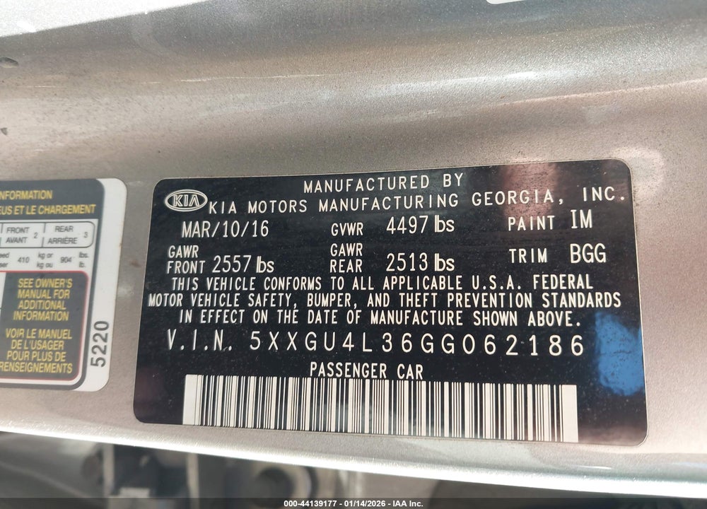2016 KIA OPTIMA EX VIN: 5XXGU4L36GG062186
