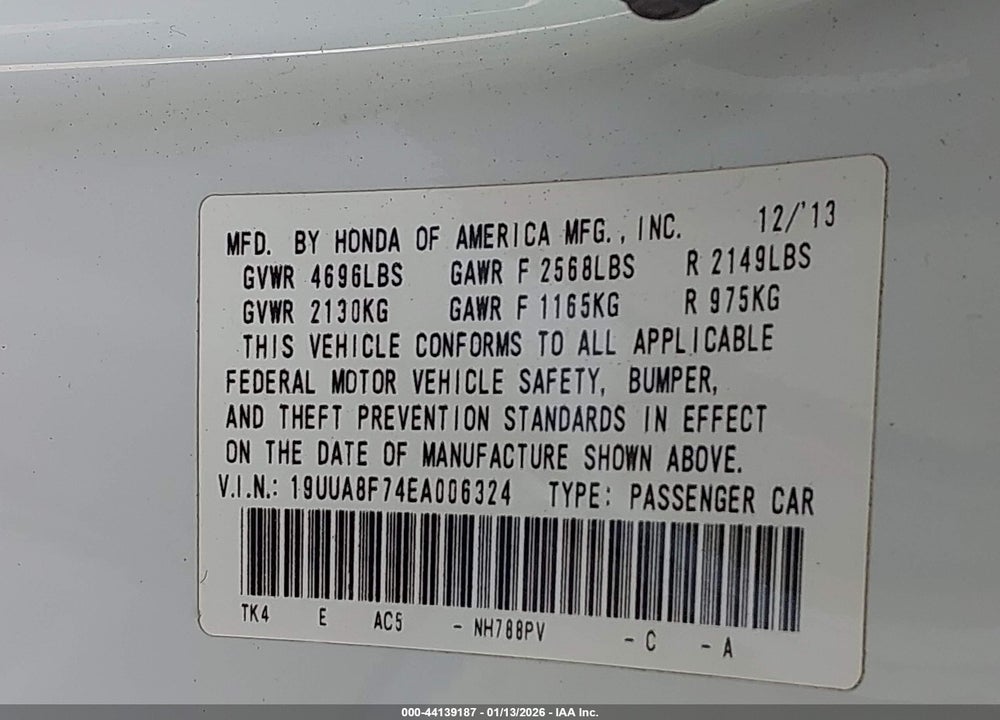 2014 ACURA TL ADVANCE VIN: 19UUA8F74EA006324