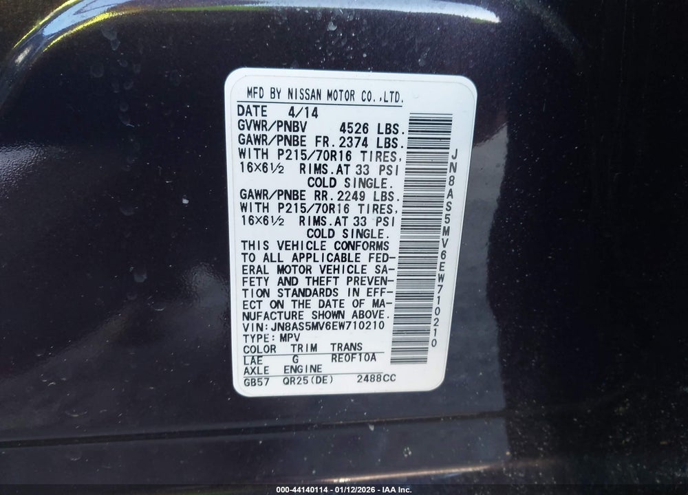 2014 NISSAN ROGUE SELECT S VIN: JN8AS5MV6EW710210