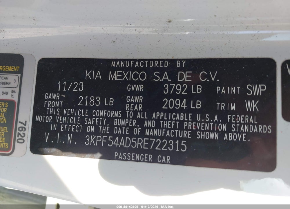 2024 KIA FORTE GT-LINE VIN: 3KPF54AD5RE722315