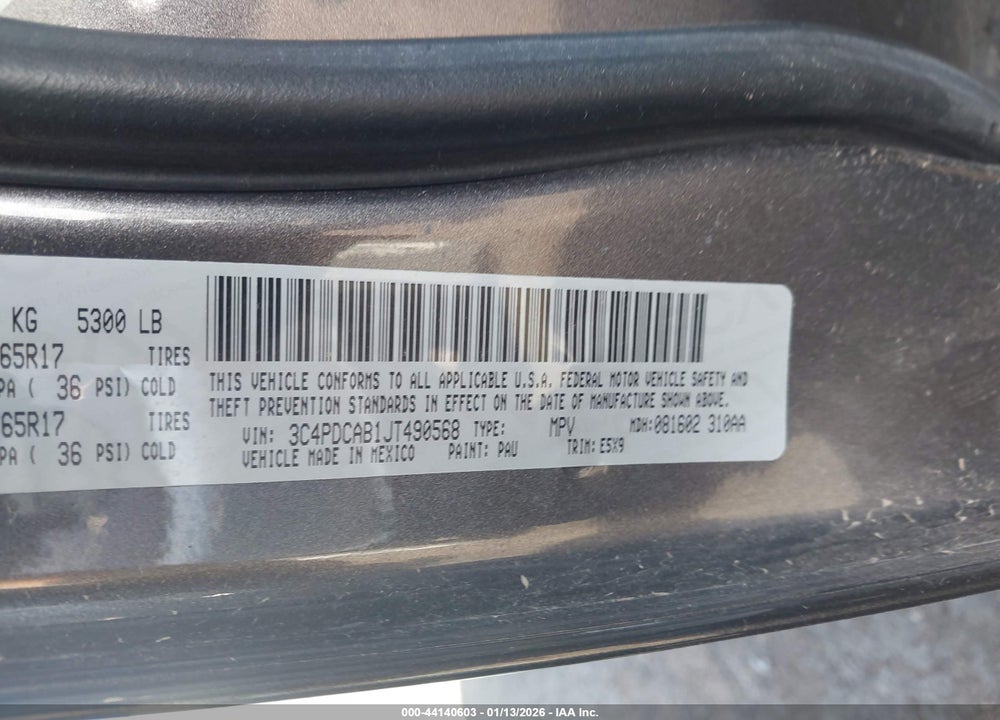 2018 DODGE JOURNEY SE VIN: 3C4PDCAB1JT490568