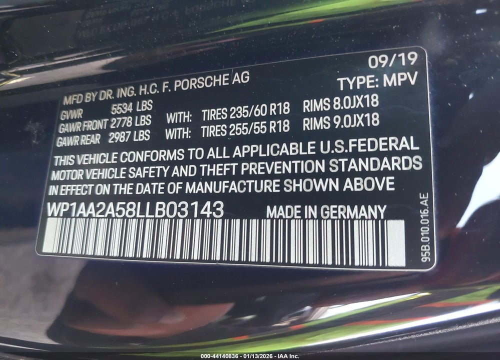 2020 PORSCHE MACAN VIN: WP1AA2A58LLB03143