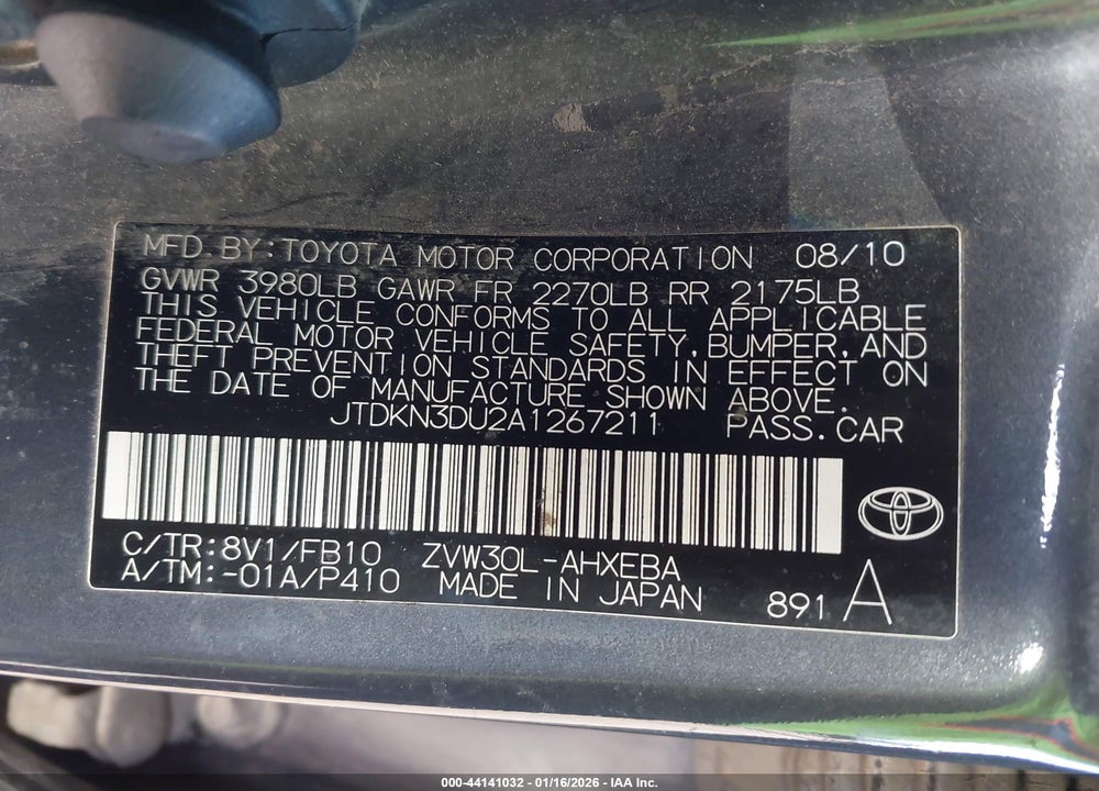 2010 TOYOTA PRIUS III VIN: JTDKN3DU2A1267211