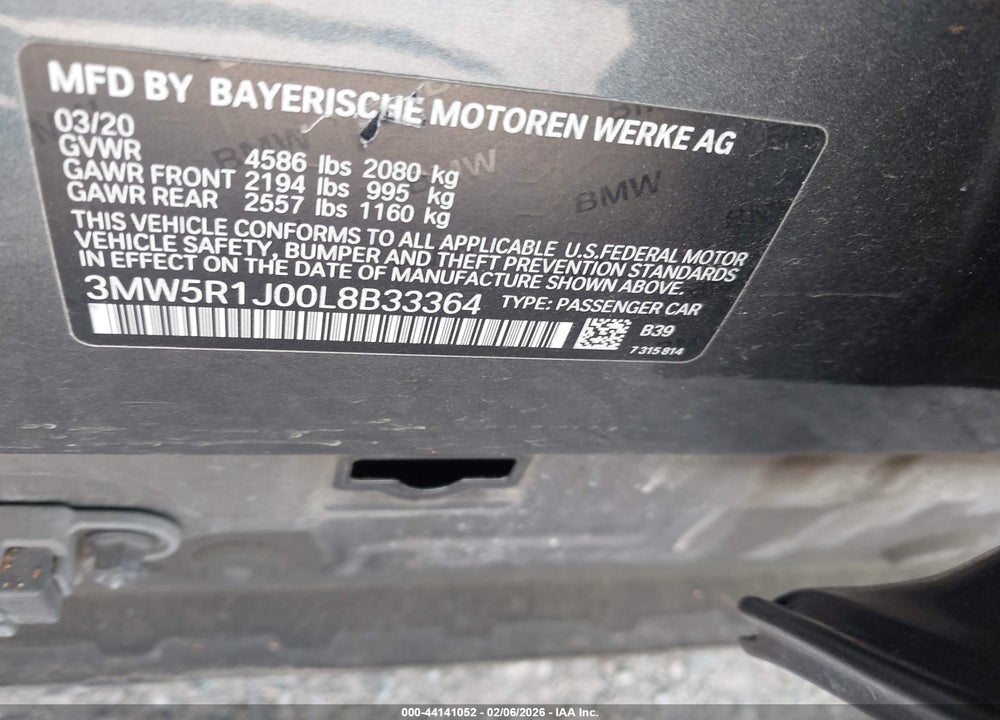 2020 BMW 330I VIN: 3MW5R1J00L8B33364