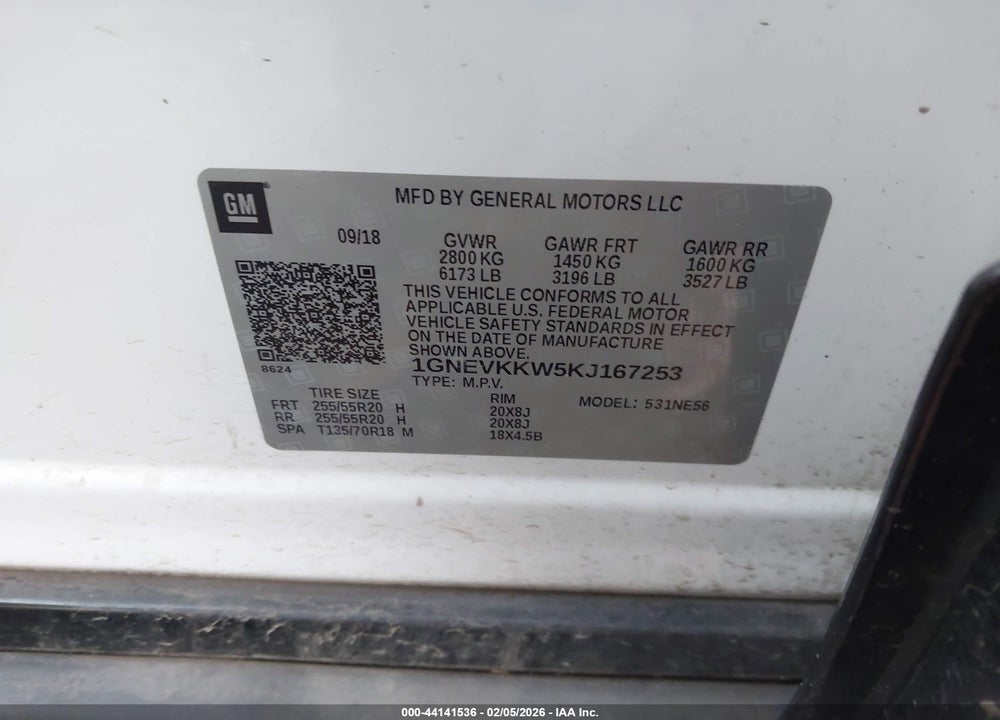2019 CHEVROLET TRAVERSE PREMIER VIN: 1GNEVKKW5KJ167253
