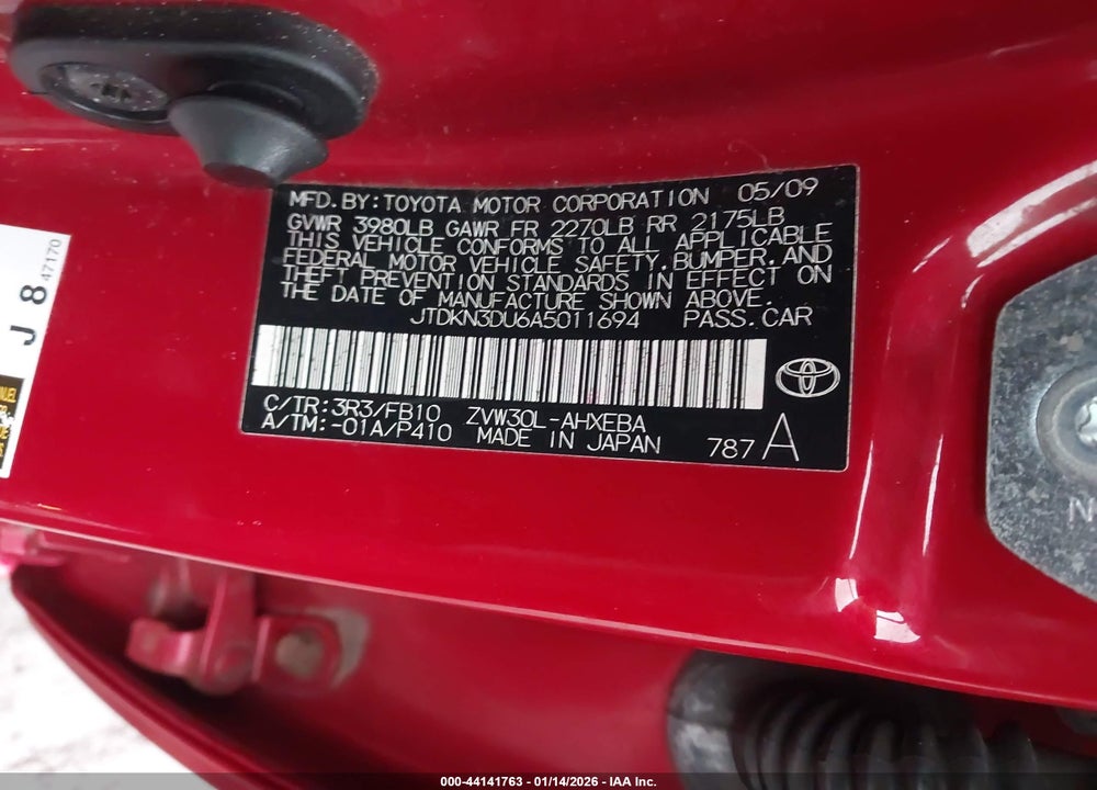 2010 TOYOTA PRIUS III VIN: JTDKN3DU6A5011694