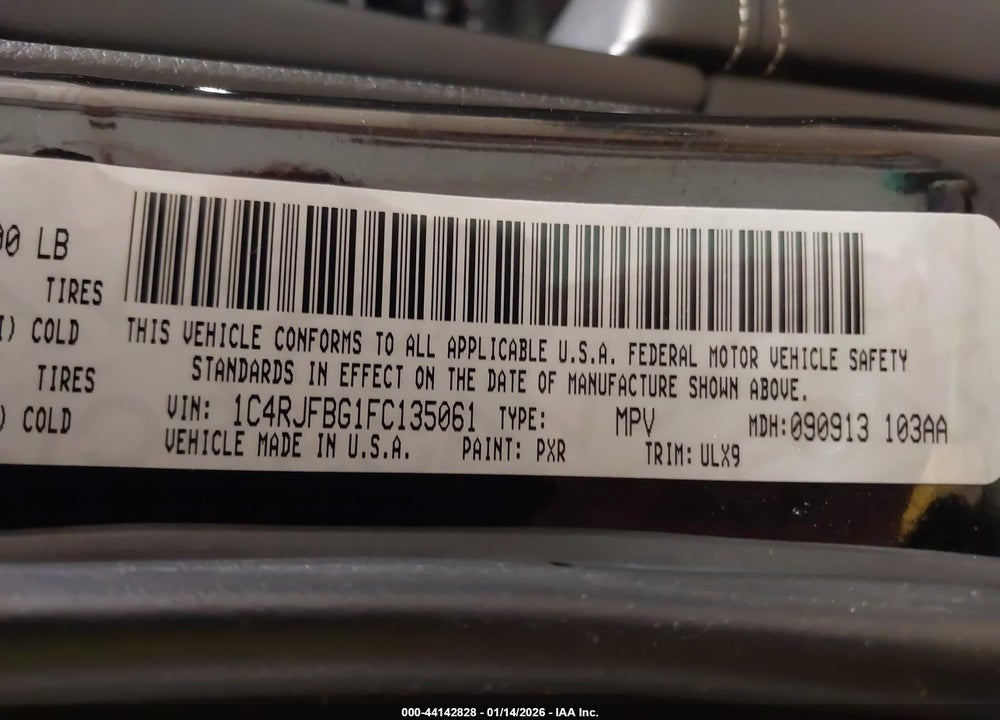 2015 JEEP GRAND CHEROKEE LIMITED VIN: 1C4RJFBG1FC135061