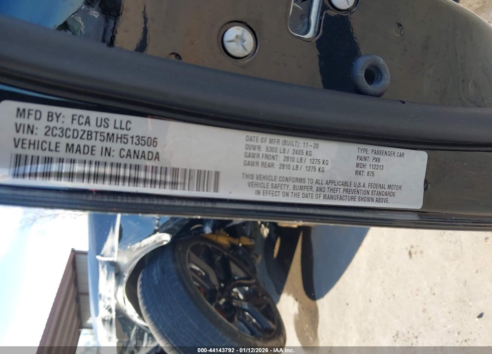 2021 DODGE CHALLENGER R/T VIN: 2C3CDZBT5MH513506