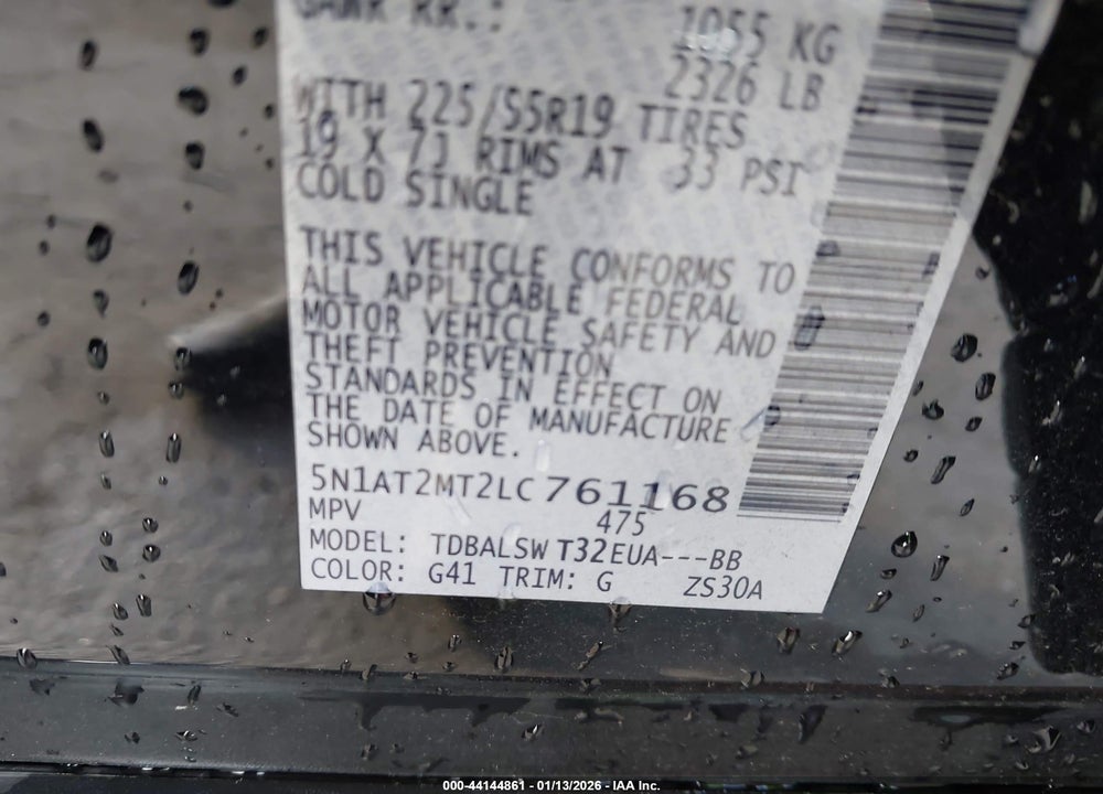 2020 NISSAN ROGUE SL FWD VIN: 5N1AT2MT2LC761168