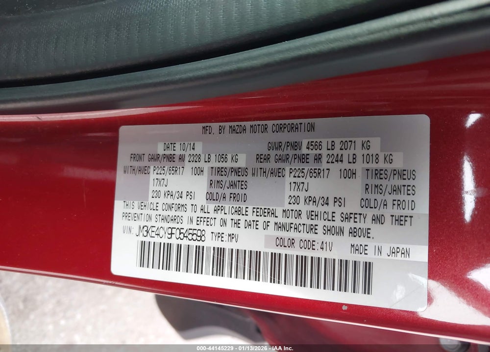 2015 MAZDA CX-5 TOURING VIN: JM3KE4CY9F0545598
