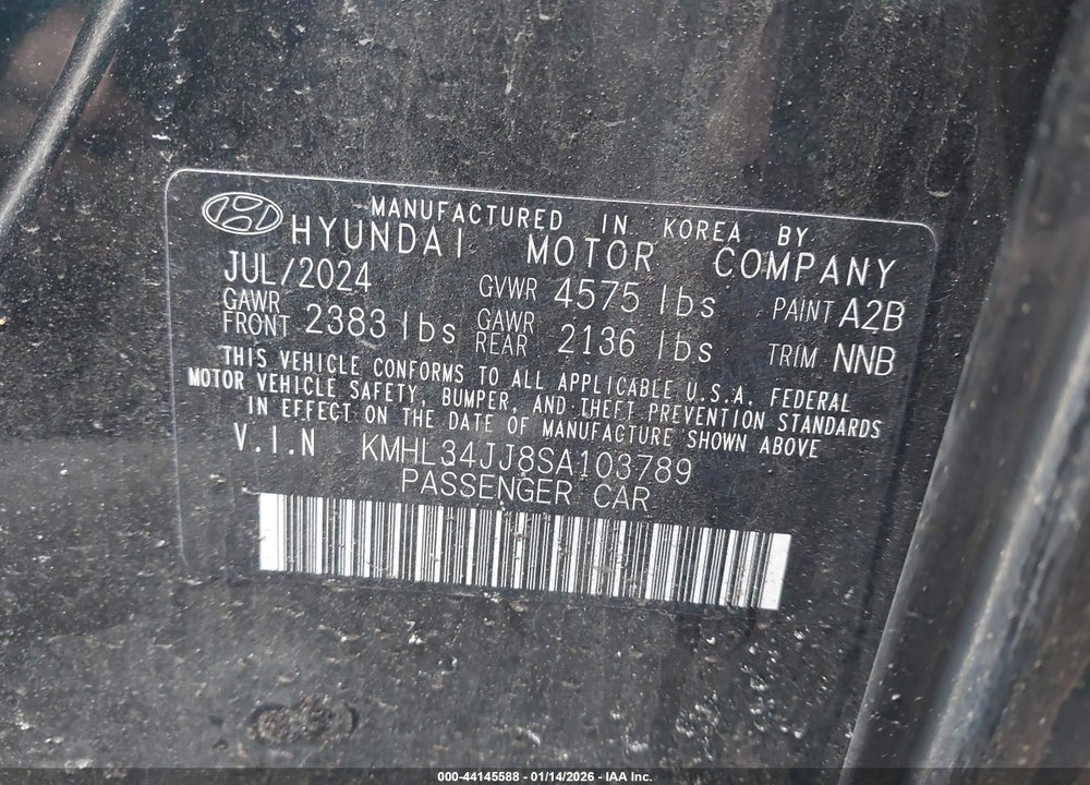 2025 HYUNDAI SONATA HYBRID SEL VIN: KMHL34JJ8SA103789