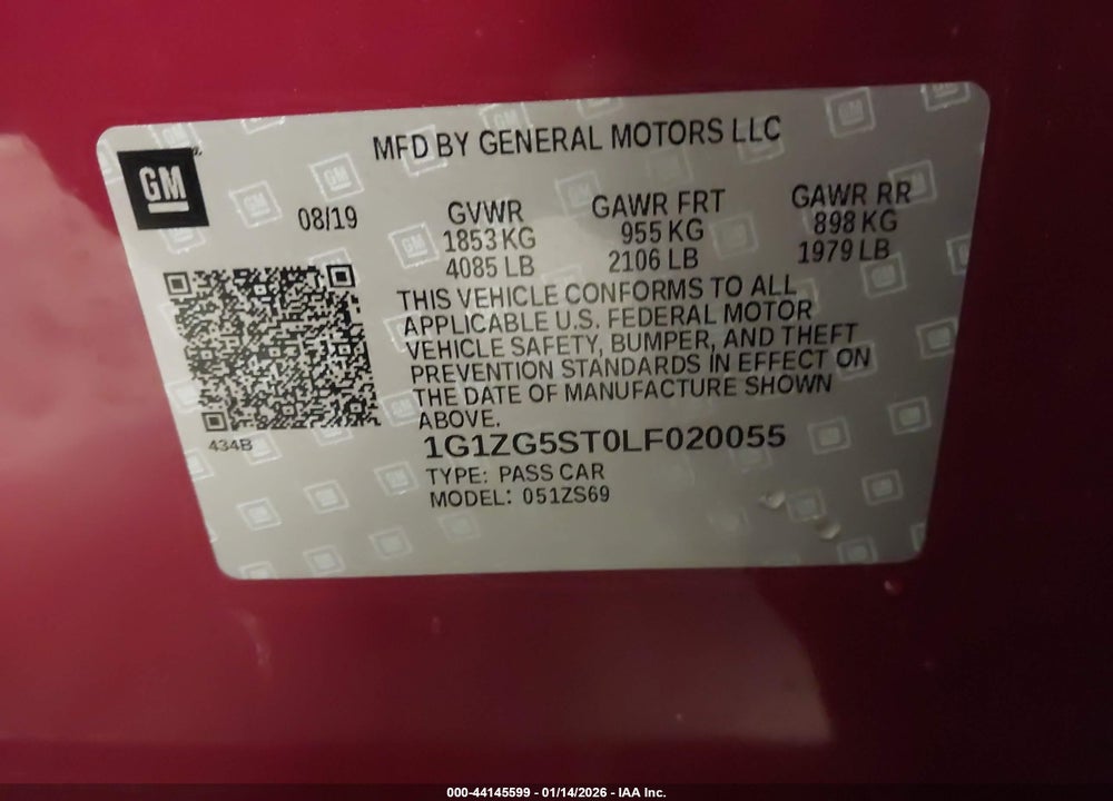 2020 CHEVROLET MALIBU FWD RS VIN: 1G1ZG5ST0LF020055