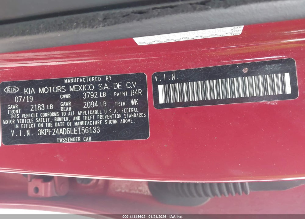 2020 KIA FORTE LXS VIN: 3KPF24AD6LE156133