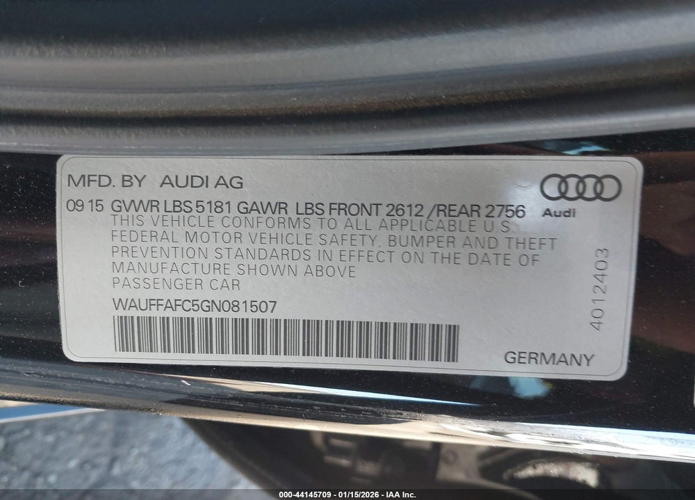2016 AUDI A6 2.0T PREMIUM VIN: WAUFFAFC5GN081507