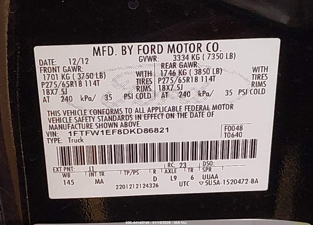 2013 FORD F-150 XLT VIN: 1FTFW1EF8DKD86821
