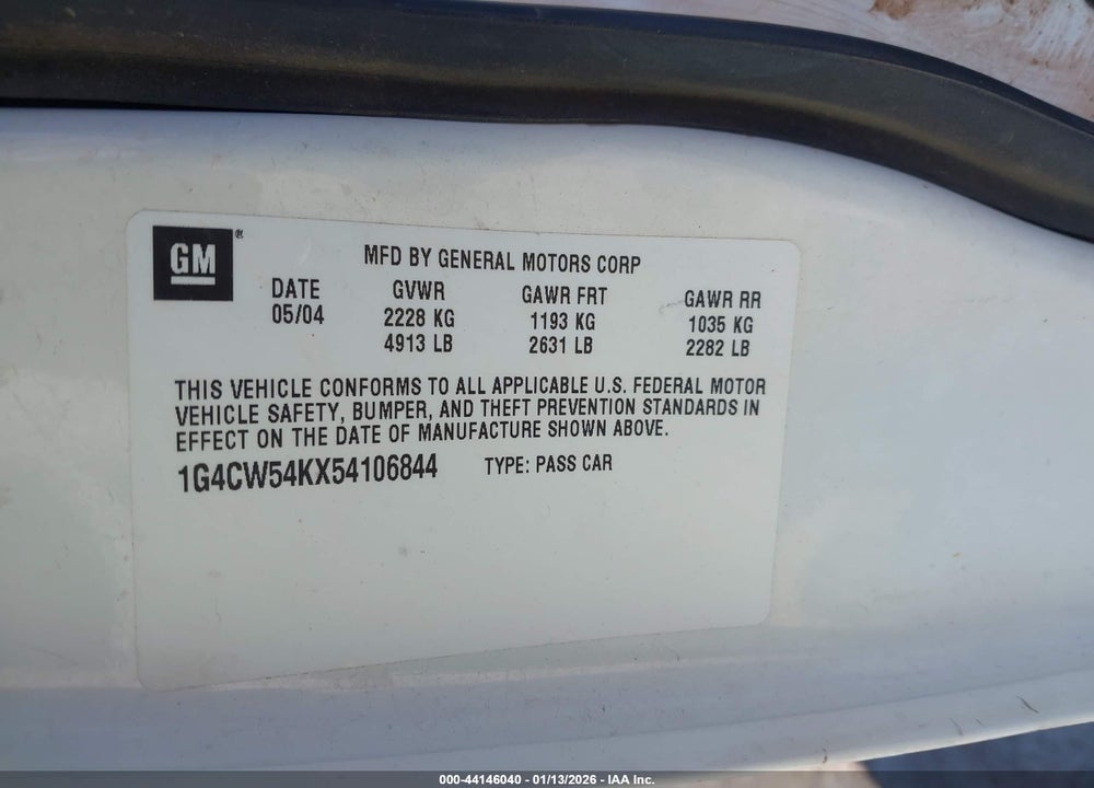 2005 BUICK PARK AVENUE VIN: 1G4CW54KX54106844